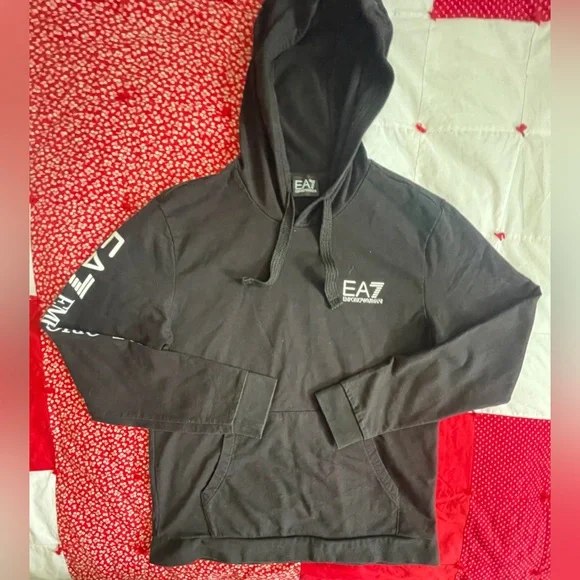 EA7 Emporio Armani Black Logo Hoodie Ladies XL - Picture 3 of 15